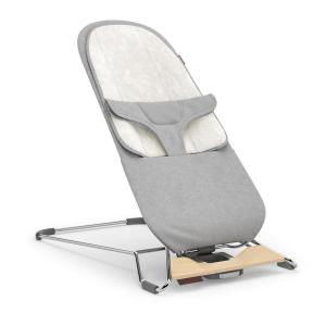 imageUPPAbaby Mira BouncerPortable 2in1 Bouncer  Seat Grows with Your BabyGREENGuard Gold JPMA  FSC CertifiedCozy Seat Liner  Storage Bag IncludedStella Grey MlangeSilver ChromeMaple WoodStella