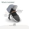 imageUPPAbaby RumbleSeat V2 Second Lower SeatCompatible with Vista V2 and Vista V3  Adapters Bumper Bar Bug Shield IncludedEmmett Green MlangeSilver FrameSaddle LeatherGregory Blue Mlange