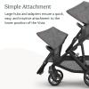 imageUPPAbaby RumbleSeat V3 Second Lower Seat  Compatible with Vista V2 and Vista V3  AllWeather Seat  Magnetic Buckle  Adapters Included  Declan Oat MlangeSilver FrameChestnut LeatherNoa NavyCarbon FrameSaddle Leather