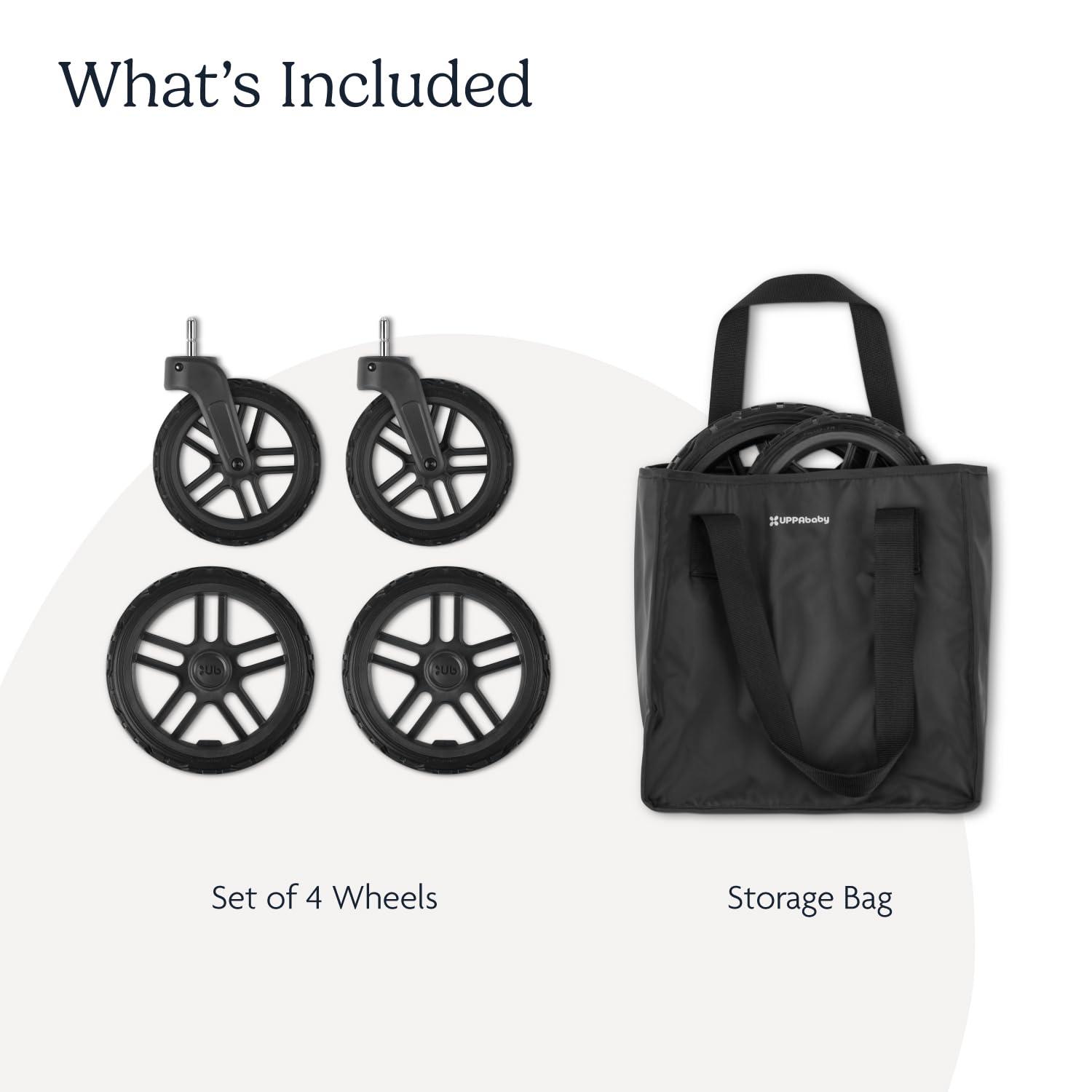 imageUPPAbaby AllTerrain Wheels for Vista Vista V2 and Vista V3 Stroller  Durable for Snow ampamp Cobblestones  Quick Attachment  Includes Four NeverFlat Wheels ampamp Storage Bag