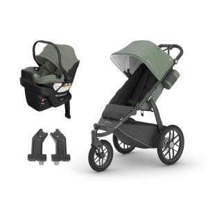imageUPPAbaby Travel System  Ridge Stroller  Aria V2 Lightweight Car Seat Combo  Toddler Seat Rain Shield Bug Shield Car Seat Base with Load Leg  Infant Insert Included  GwenEvelyn Green