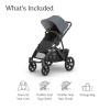 image:imageUPPAbaby Vista V3 Stroller  FullSize SingletoDouble Stroller System  Toddler Seat Bug Shield Rain Shield and Storage Bag Included  Callum Stone BlueSilver FrameSand LeatherJulian Dusty Blue Mlange
