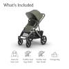 image:imageUPPAbaby Vista V3 Stroller  FullSize SingletoDouble Stroller System  Toddler Seat Bug Shield Rain Shield and Storage Bag Included  Callum Stone BlueSilver FrameSand LeatherEvelyn Meadow Green