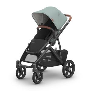 image:imageUPPAbaby Vista V3 Stroller  FullSize SingletoDouble Stroller System  Toddler Seat Bug Shield Rain Shield and Storage Bag Included  Callum Stone BlueSilver FrameSand LeatherKenzi Mystic Aqua