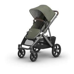 image:imageUPPAbaby Vista V3 Stroller  FullSize SingletoDouble Stroller System  Toddler Seat Bug Shield Rain Shield and Storage Bag Included  Callum Stone BlueSilver FrameSand LeatherEvelyn Meadow Green