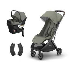 image:imageUPPAbaby Minu V3 Stroller  Aria V2 Infant Car Seat Travel System Combo  Adapter Foot Cover Bug and Rain Shields Car Seat Base and Infant Insert Included  Evelyn Meadow Green