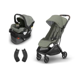 image:imageUPPAbaby Travel System Includes Minu V3 Stroller  Mesa V3 Infant Car Seat Travel System Combo  Adapters Car Seat Base  Infant Insert Included  Evelyn Meadow Green
